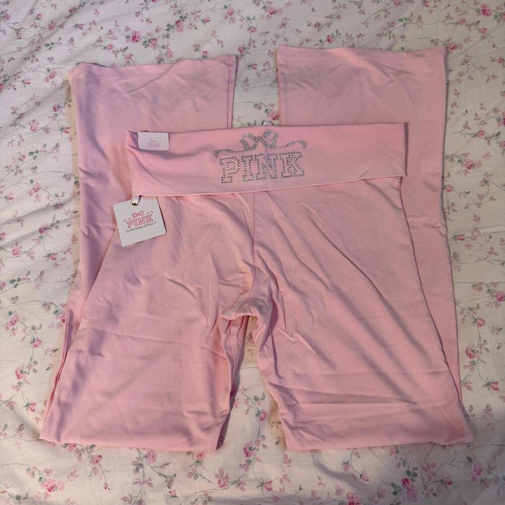 VS PINK LOVESHACKFANCY COTTON FOLDOVER FLARE LEGGINGS